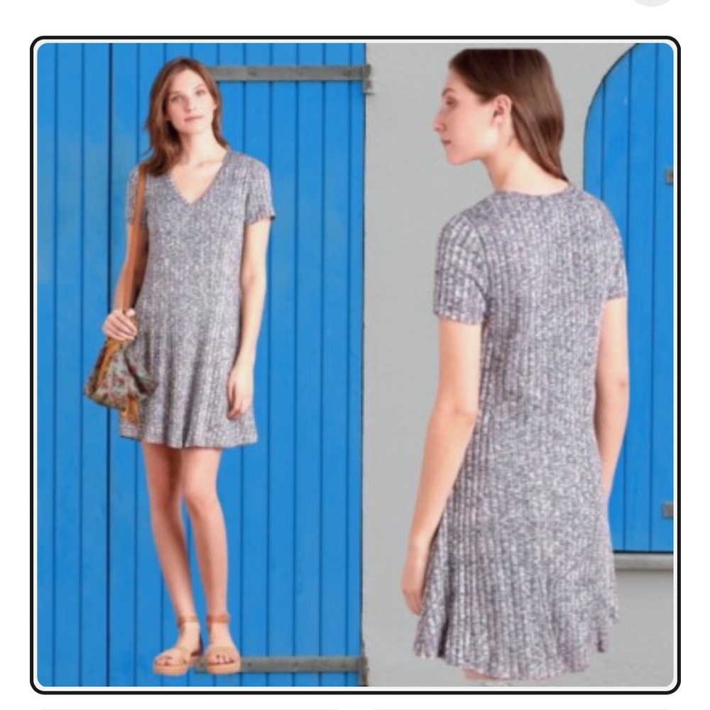 Dolan Navy and white Ribbed Dress V-Neck Fit and Flare